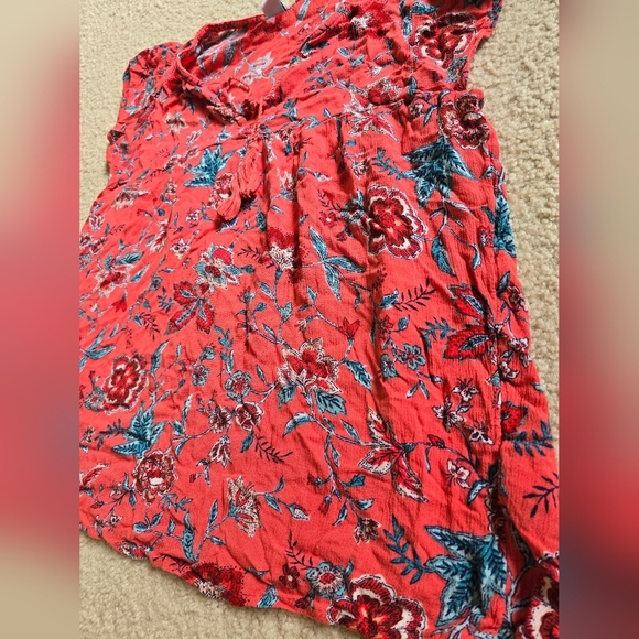 53. O.N. 100% Rayon Front Tassle Tie Floralcore Short Sleeve Top - Picture 2 of 7